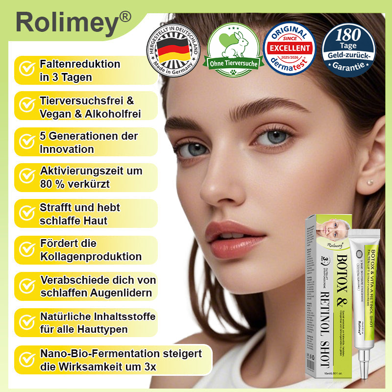 Rolimey® Retinol & Botox Shot » Straffende Gesichtscreme gegen Falten